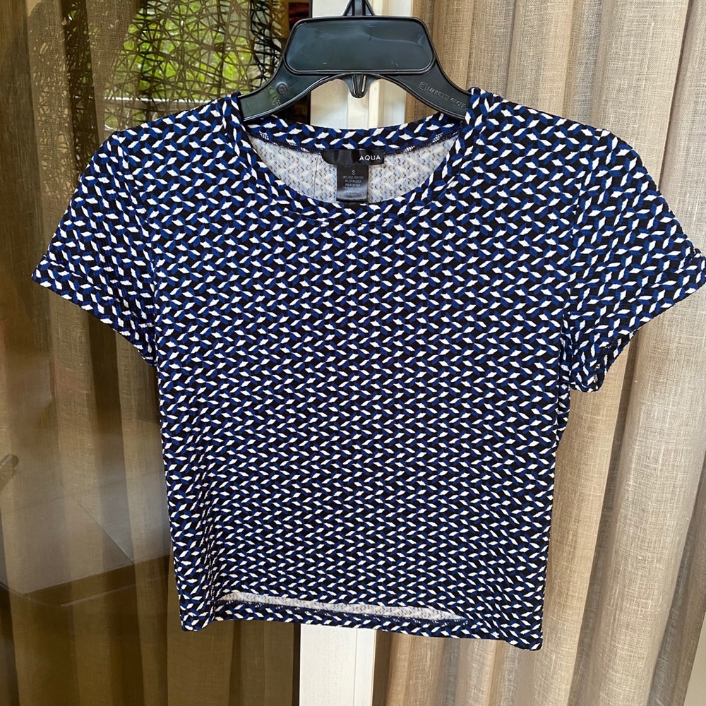 Aqua Bloomingdales Navy and White Crop Top